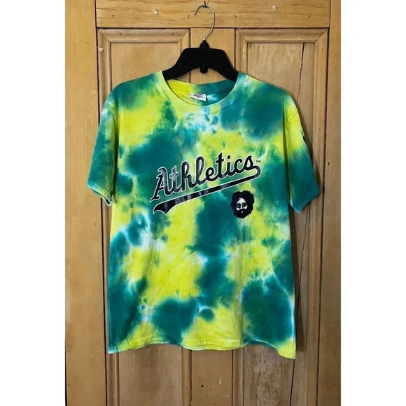 Oakland A's Mens Jerry Garcia Grateful Dead Tie-Dye T-Shirt Sz Medium Green RARE - Picture 1 of 9
